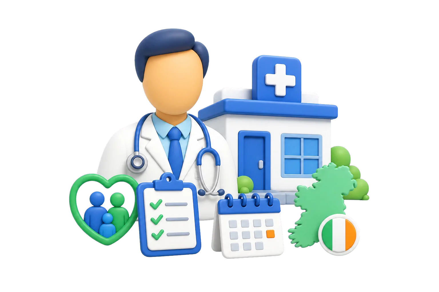Ilustración 3D de médico de familia en Irlanda